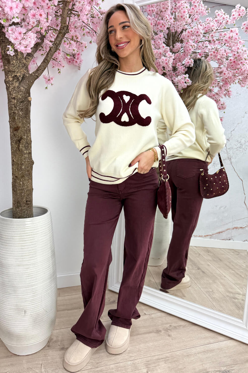 Teddy inspired trui - Bordeaux