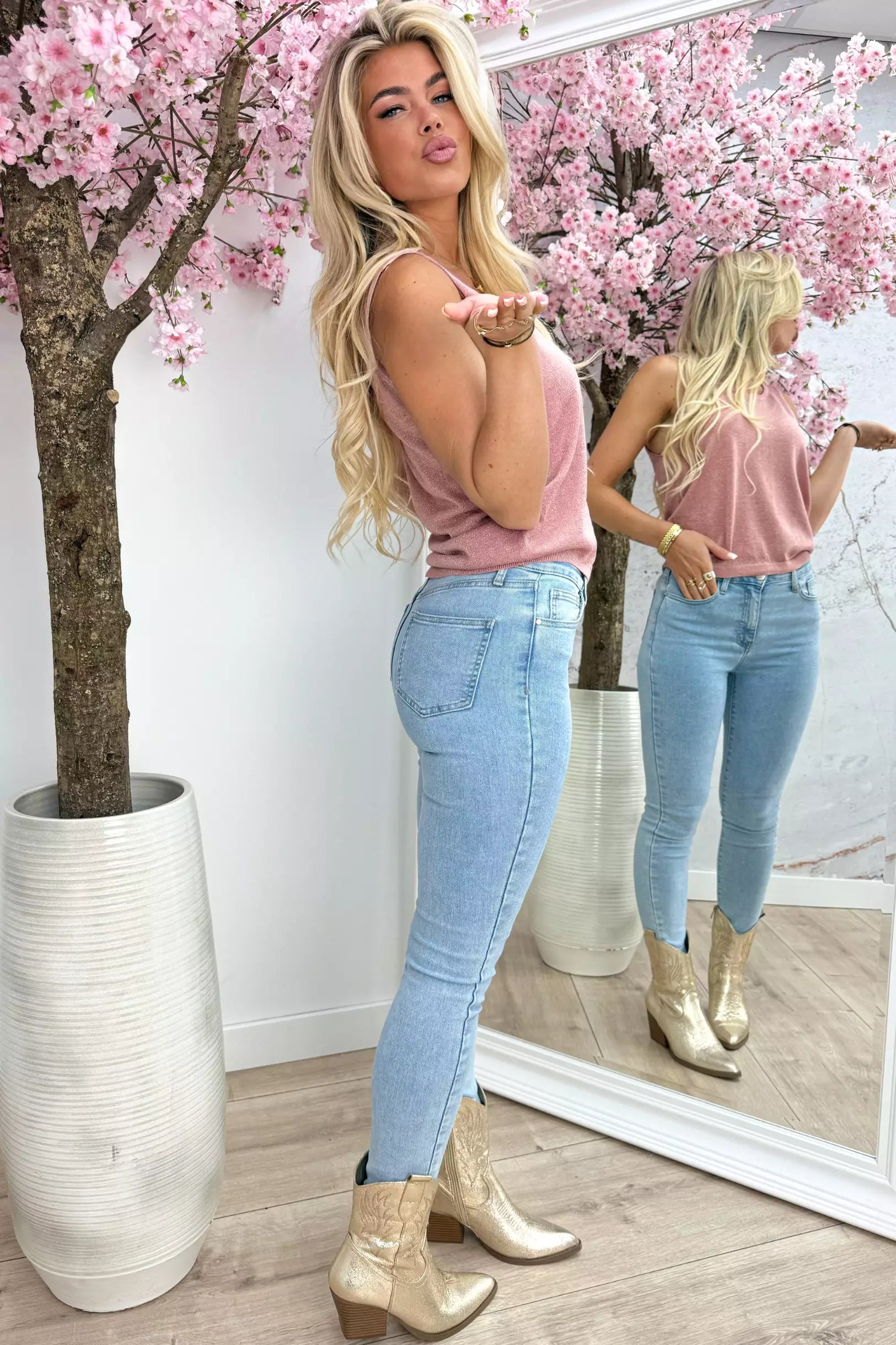 Lurex basic singlet - Oud roze