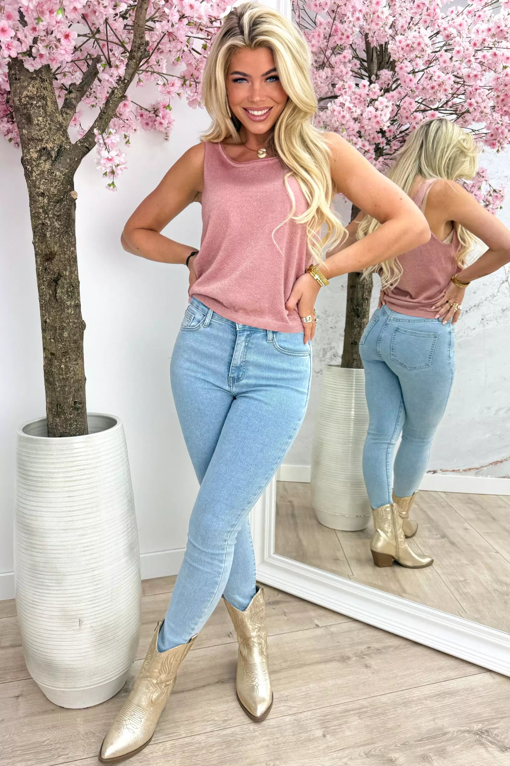 Lurex basic singlet - Oud roze
