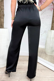 Glossy silky pants - Zwart