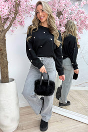 Silver hearts trui - Zwart