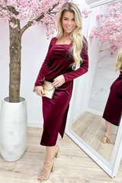 Squared velvet dress - Bordeaux