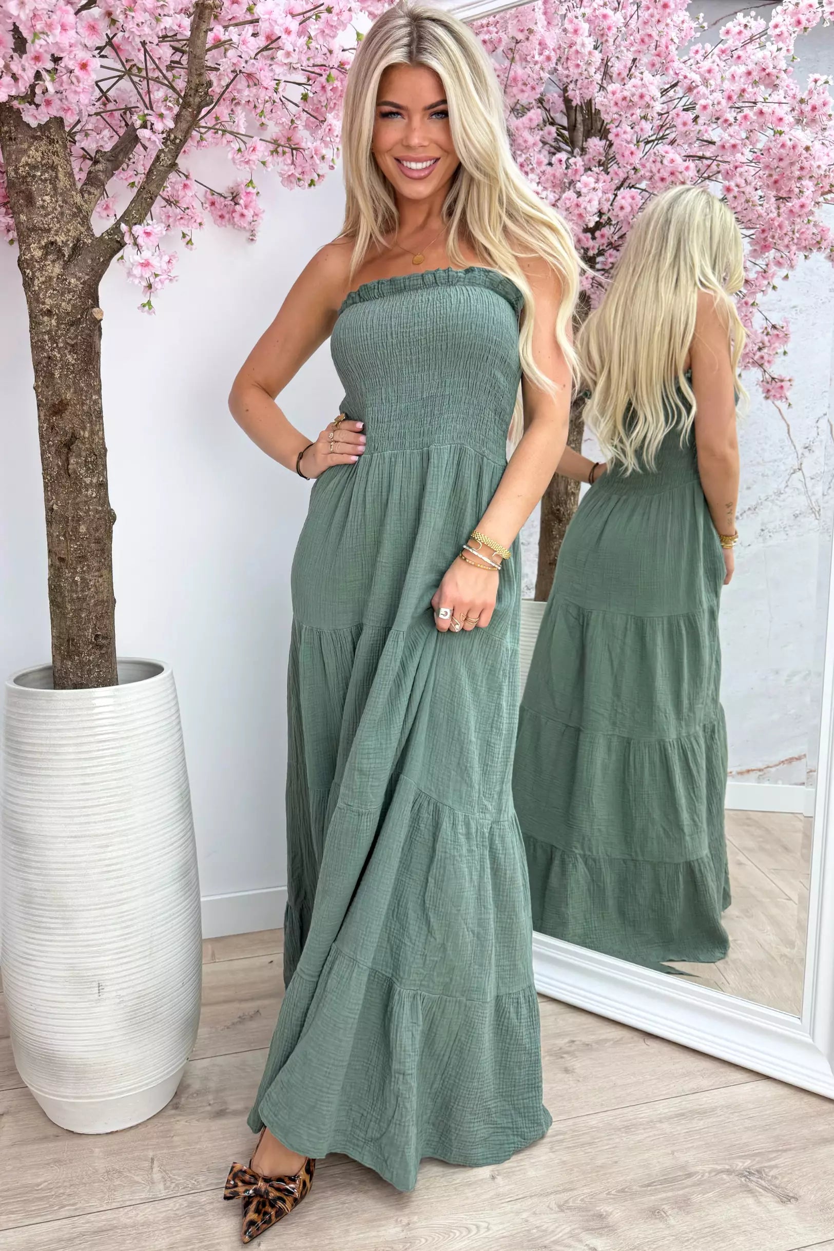 Robe en coton sans bretelles - Armée