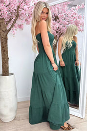 Sweet strapless cotton dress - Dk. groen