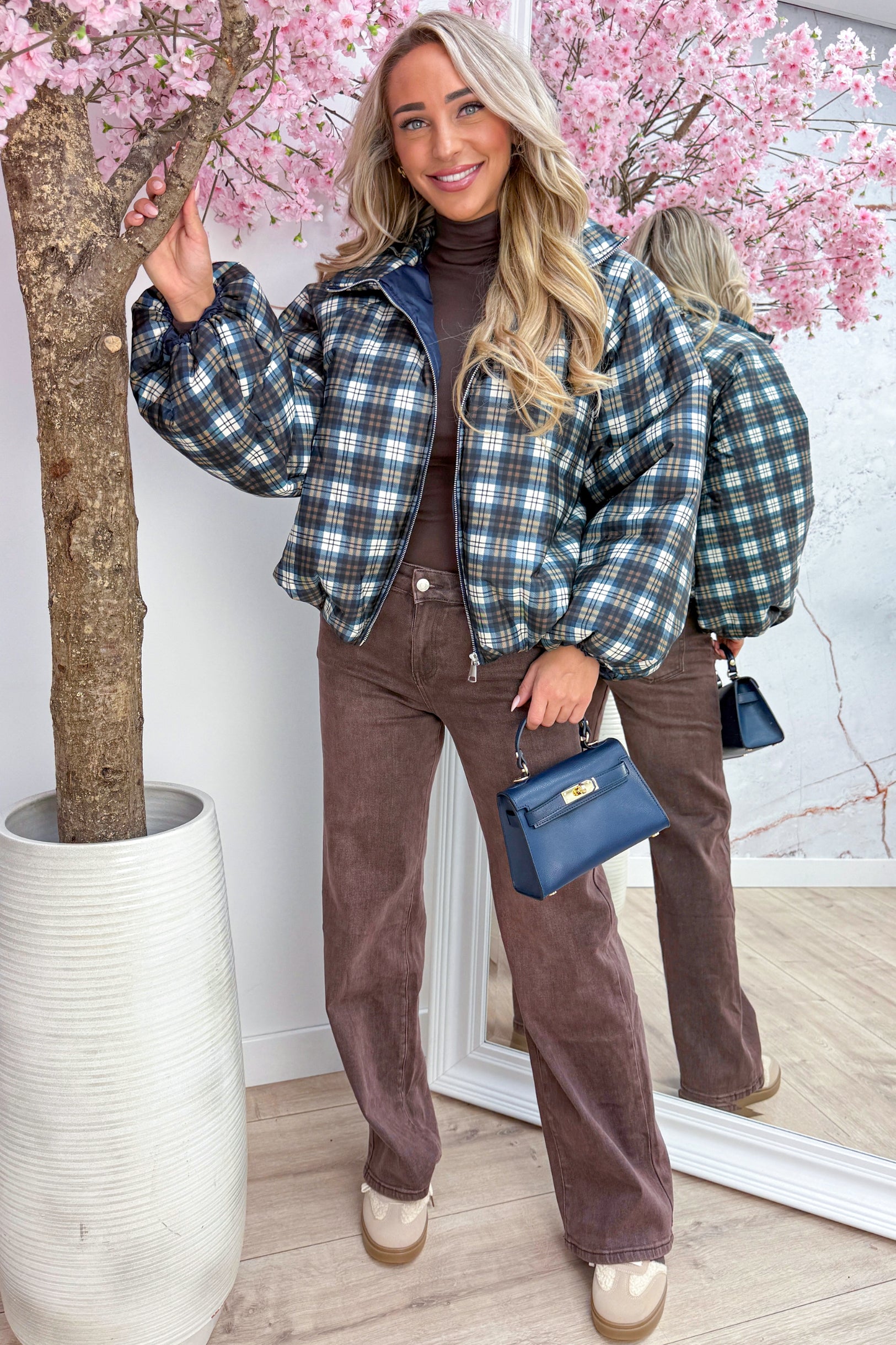 Classic checkered bomber - Navy