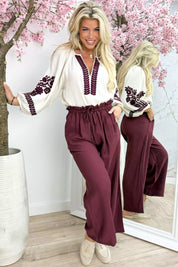 Embroidery cotton blouse - Bordeaux