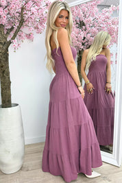 Sweet strapless cotton dress - Dk. roze