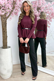 Peplum perfection topje (Incl. riem) - Bordeaux