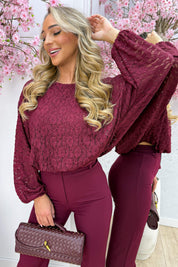Lace puff topje - Bordeaux