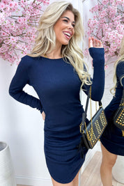 Smocked ribbed dress - Navy