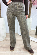 Leopard wide leg jeans - Dk. taupe