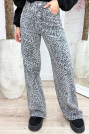 Leopard wide leg jeans Y3366 - Lt. grijs