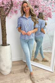 Stripe bow blouse - Navy