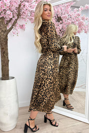 Leopard silky luxury dress - Taupe