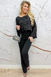 Exclusive paillet cropped topje - Zwart