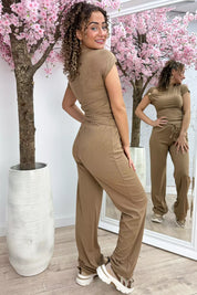 Ribbed gold ring co-ord - Taupe