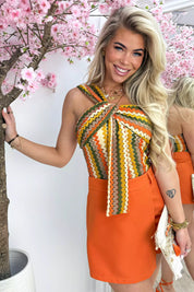 Zigzag bow topje - Oranje