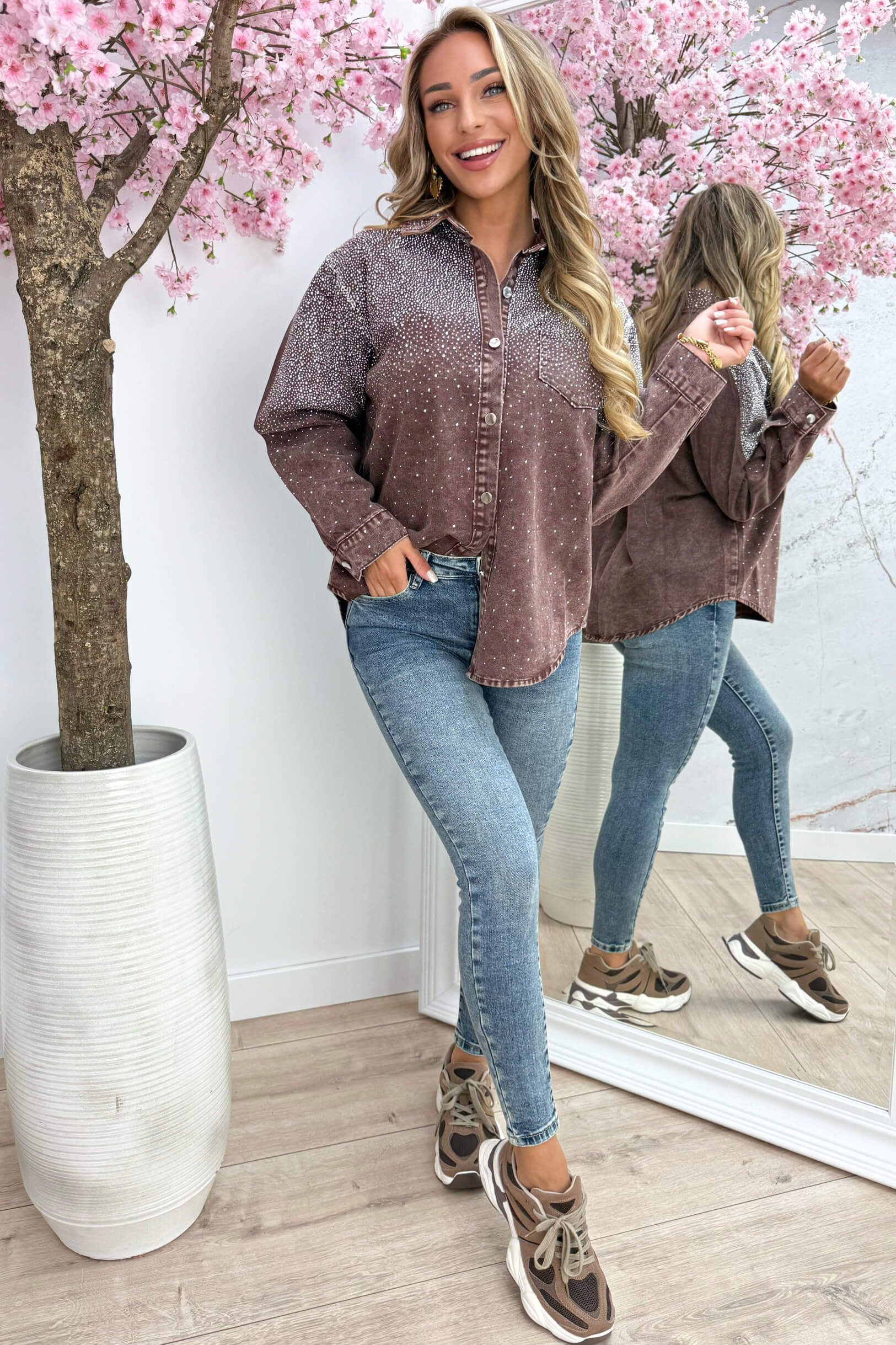 Diamond Denim Blouse Me213 - Bordeaux