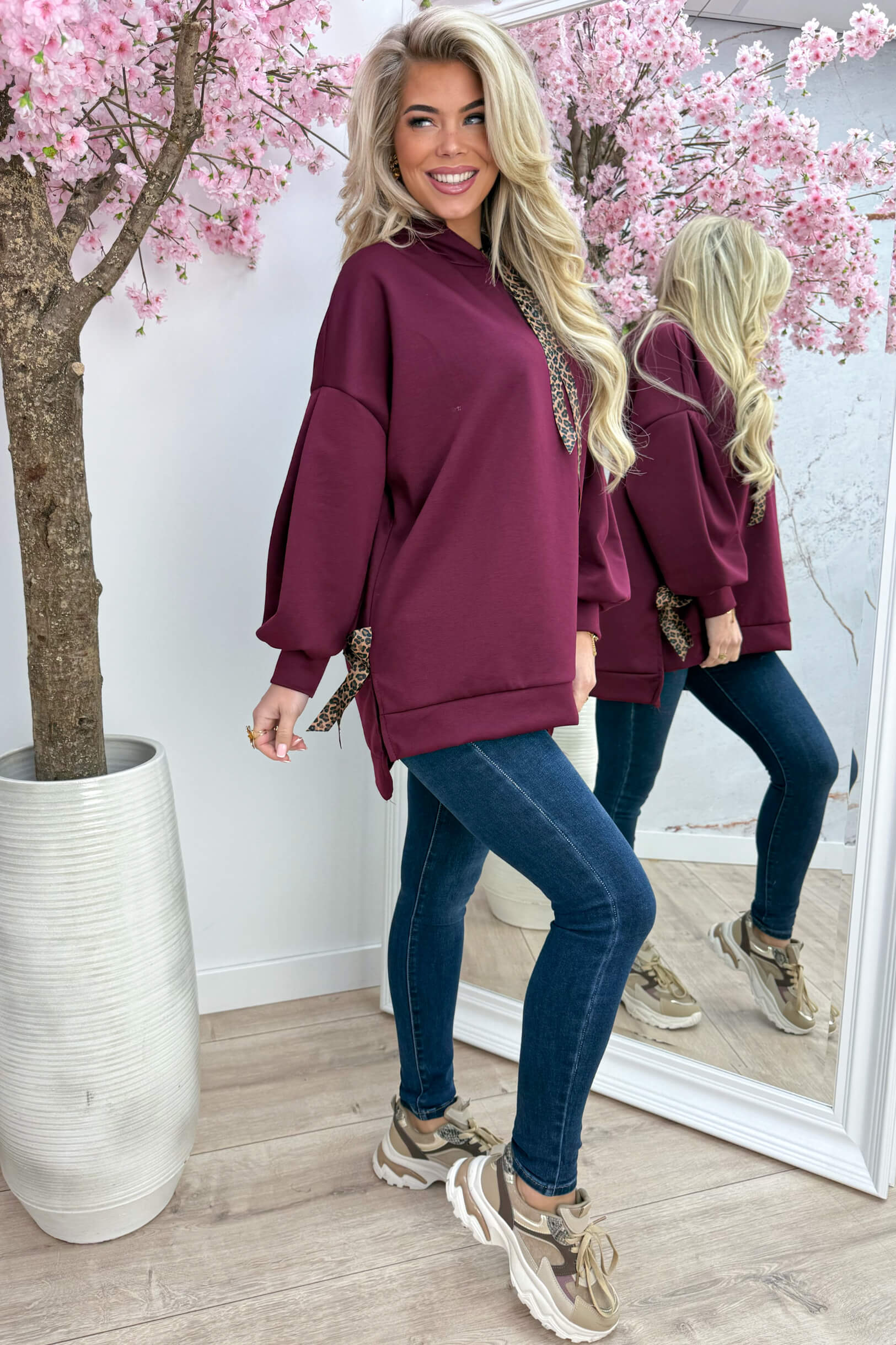 Leopard bow hoodie - Bordeaux