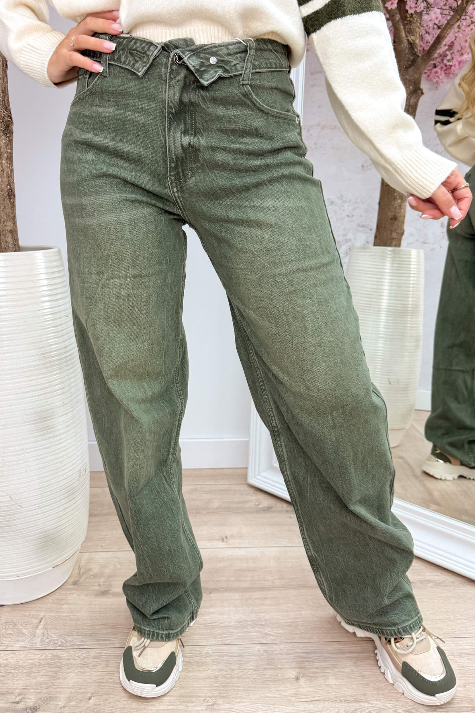 Fold over straight leg jeans - Army