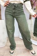 Fold over straight leg jeans - Army