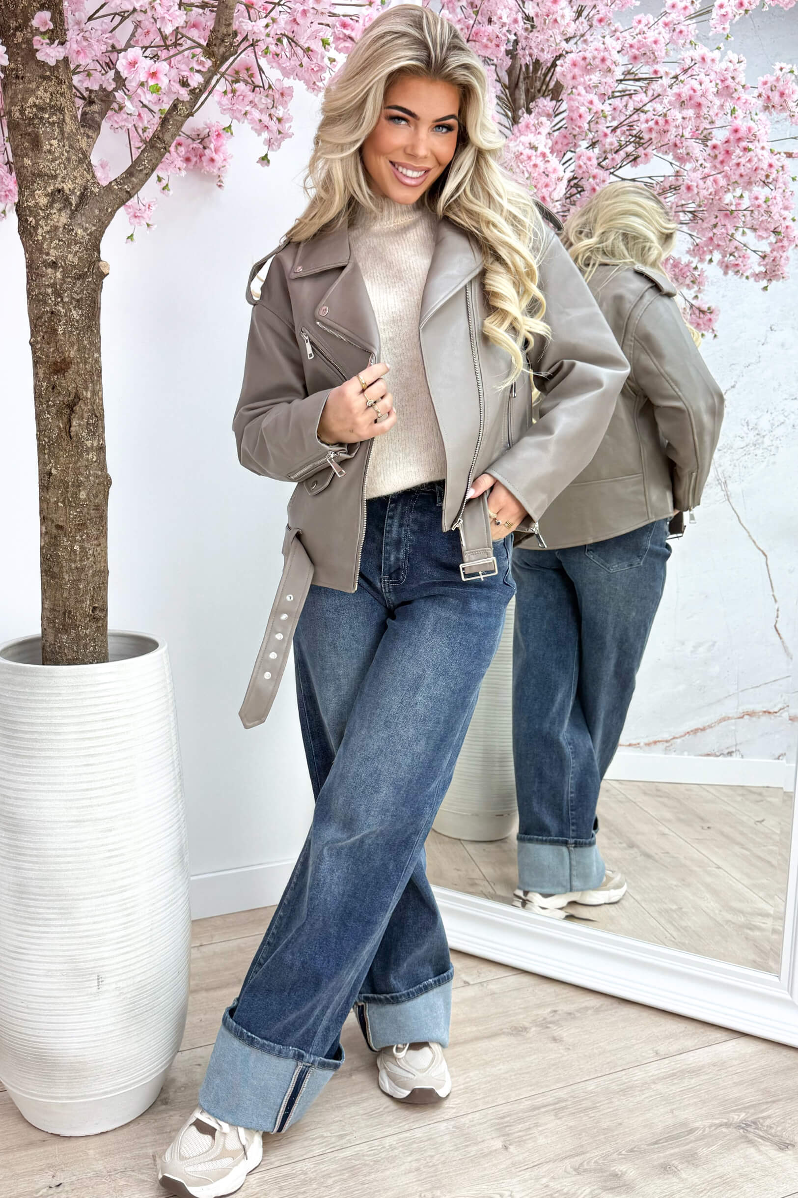 Bad & boujee leather jacket - Taupe