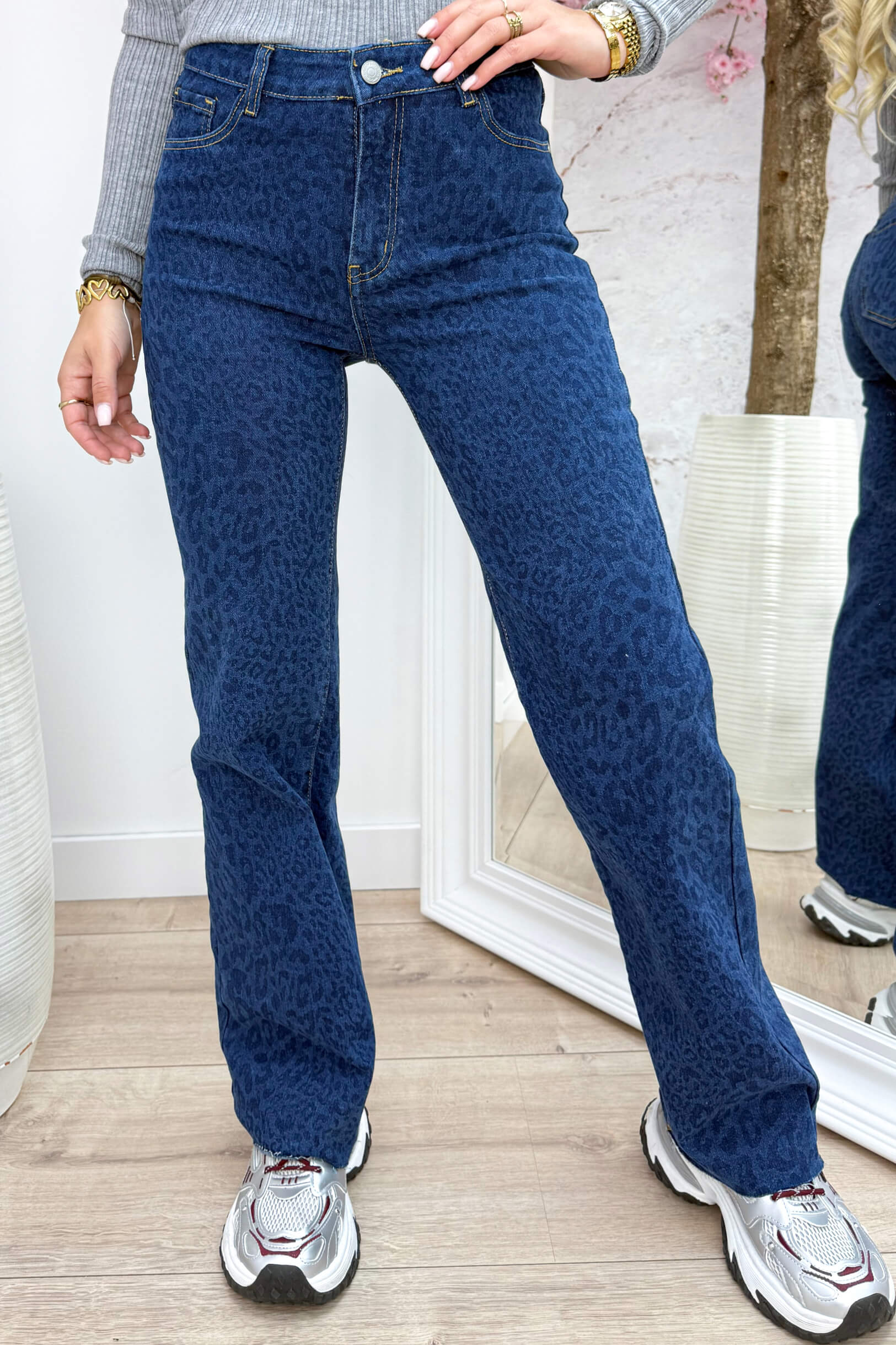 Leopard wide leg jeans F2106 - Jeans blue