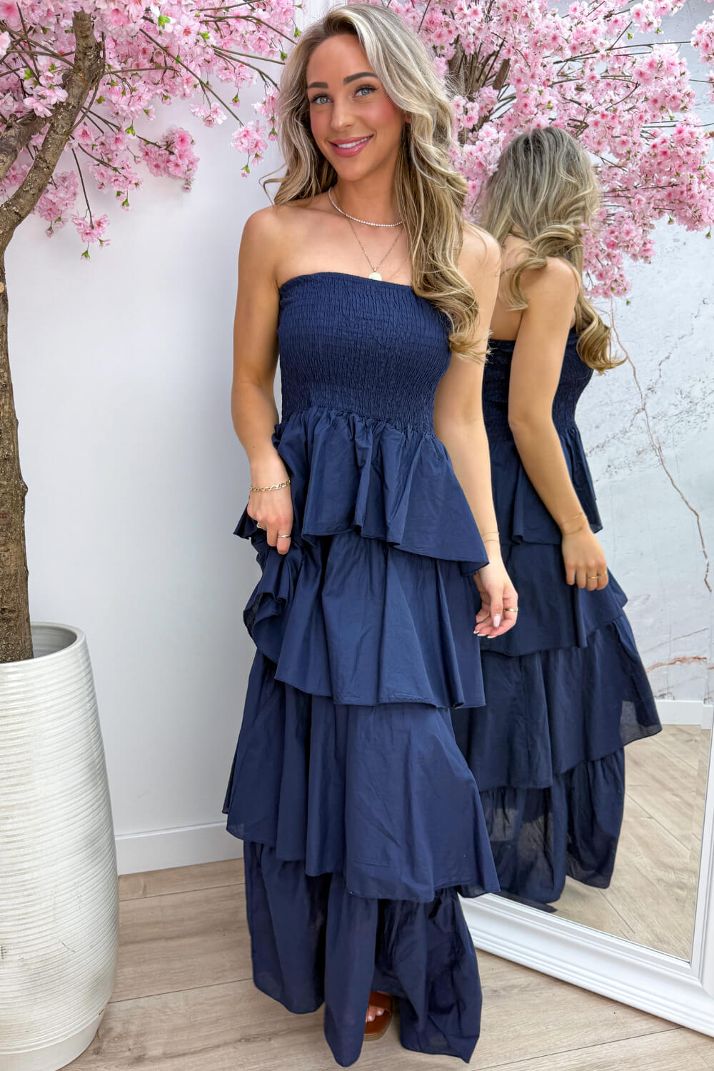 Marbella cotton ruffle dress - Navy