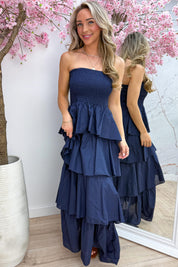 Marbella cotton ruffle dress - Navy