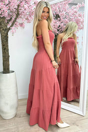 Sweet Strapless Cotton Dress - Terracotta