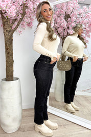 Gold button coll topje - Beige