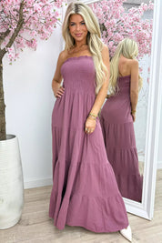 Sweet strapless cotton dress - Dk. roze