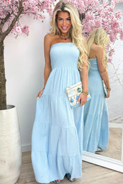 Strapless cotton maxi dress - Sky blue