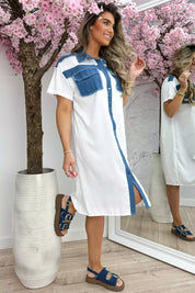Denim blouse dress - Wit