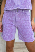 Stitched with love denim shorts - Lilac