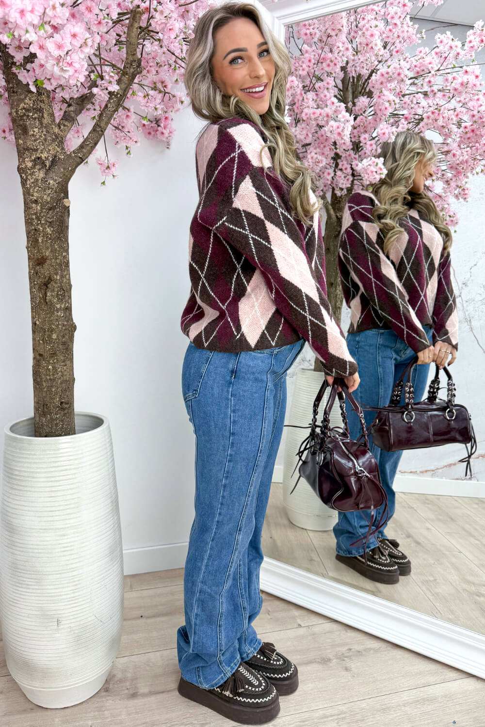 Winter mood checkered trui - Bordeaux