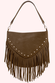 Suede studded fringe bag (echt leer) - Taupe