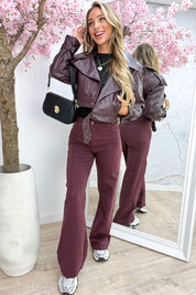 Leather look cropped jacket - Bordeaux