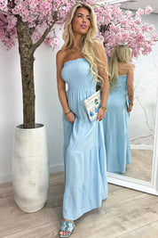 Strapless cotton maxi dress - Sky blue