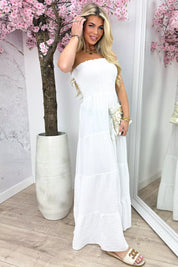Strapless cotton maxi dress - Wit