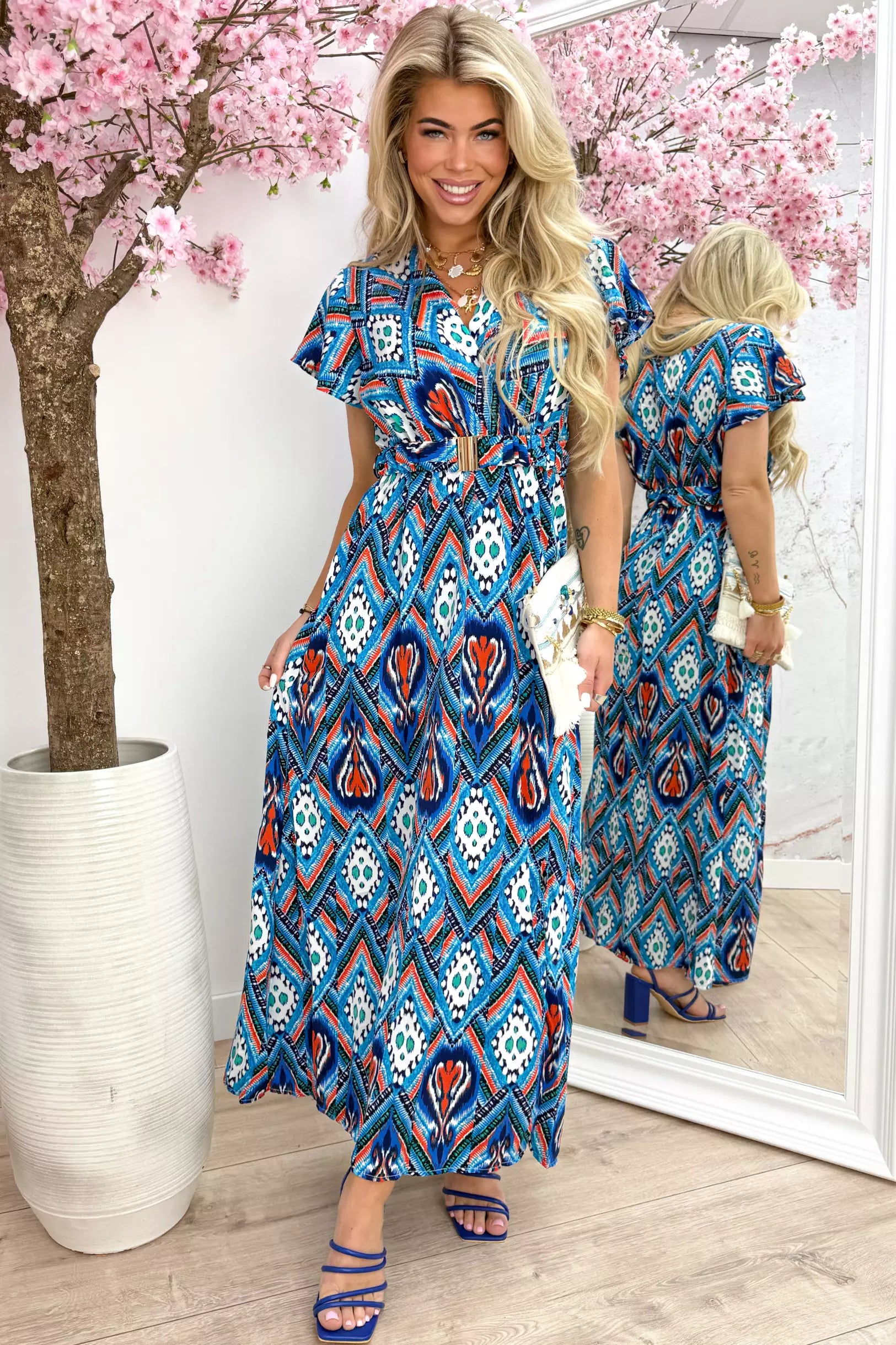 Robe ceinturée maya - Kobalt
