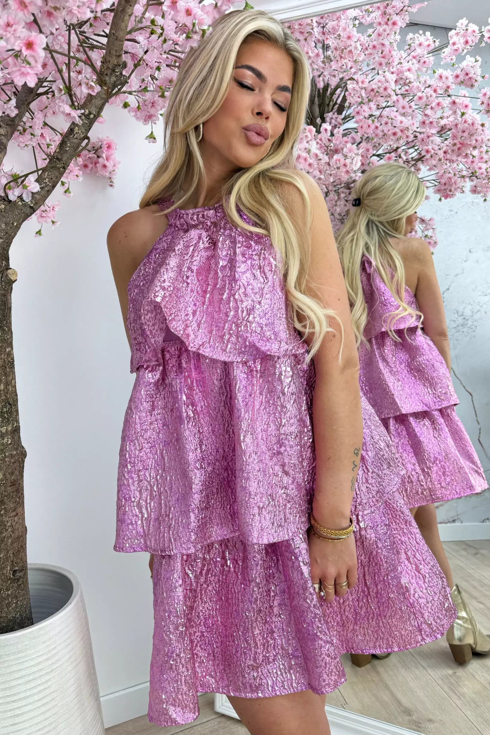 Sparkle it up ruffle dress - Fuchsia