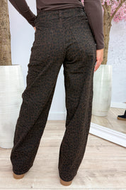 Fold over leopard straight leg jeans - Brown