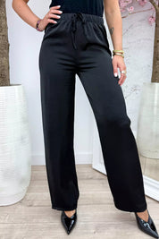 Glossy silky pants - Zwart
