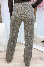 Leopard wide leg jeans - Dk. taupe