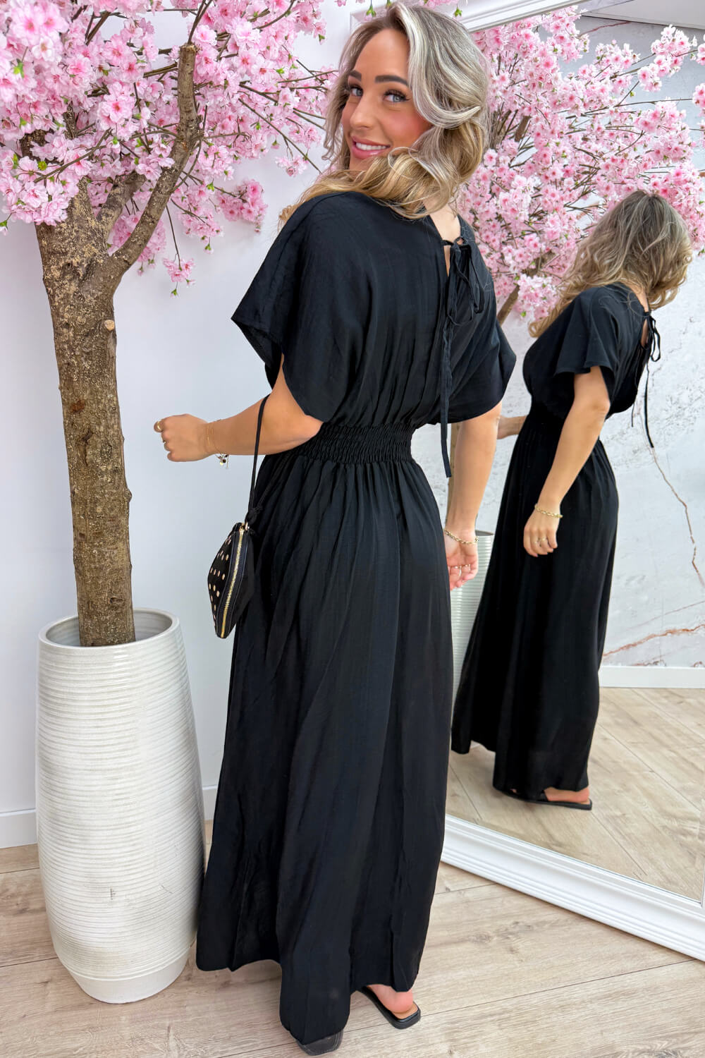 Verona elastic maxi dress - Zwart