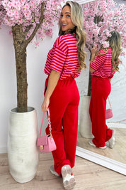 Bonjour stripe T-shirt - Rood