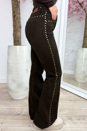 Choco studded skinny flared jeans KT807-6 - Bruin