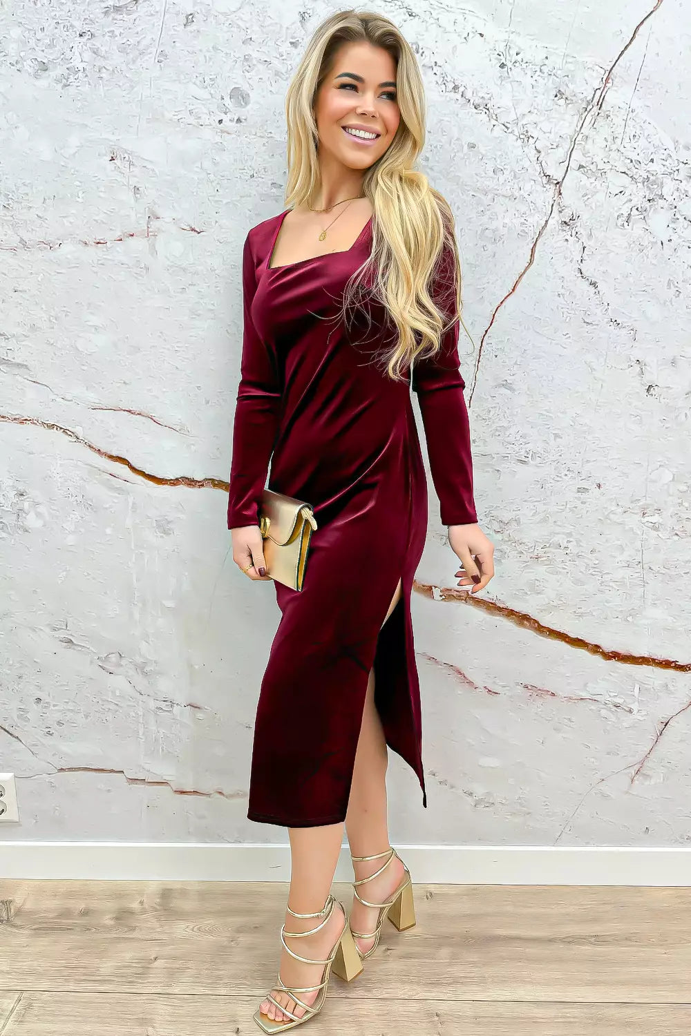 Squared velvet dress - Bordeaux