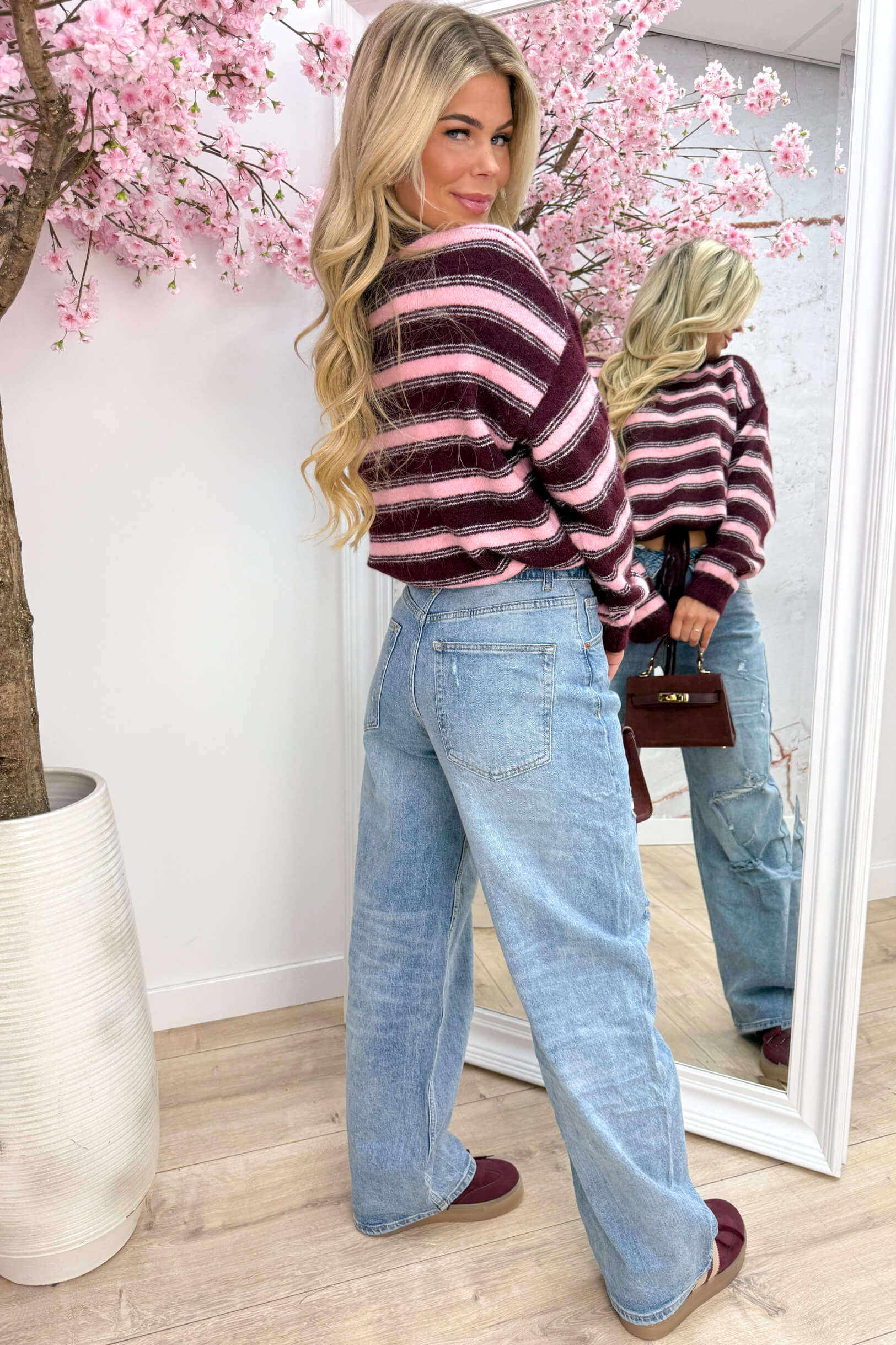 All tied up stripe trui - Bordeaux